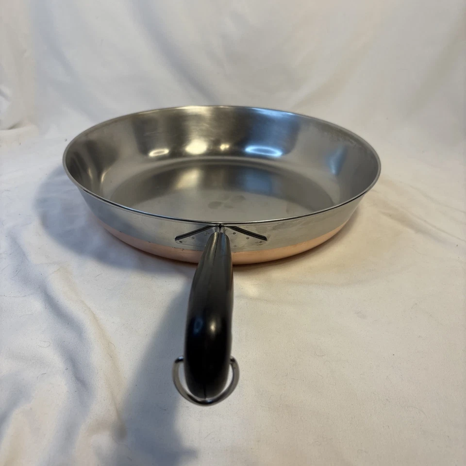 Revere Ware 1801 Fondo Revestido de Cobre 12" Freír Pre 1968 Acero Inoxidable De Colección Foto 2 de 4