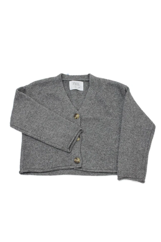 Zara Girls Long Sleeve V-neck Button Cardigan Sweater Gray Size 6-7Y - Image 2 of 4