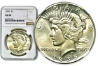 1935 Peace Silver One $1 Dollar - NGC AU 58  C1082