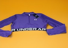 Under Armour Women's HeatGear Rib Quarter Zip Long Sleeve Top in purple Sz-XL