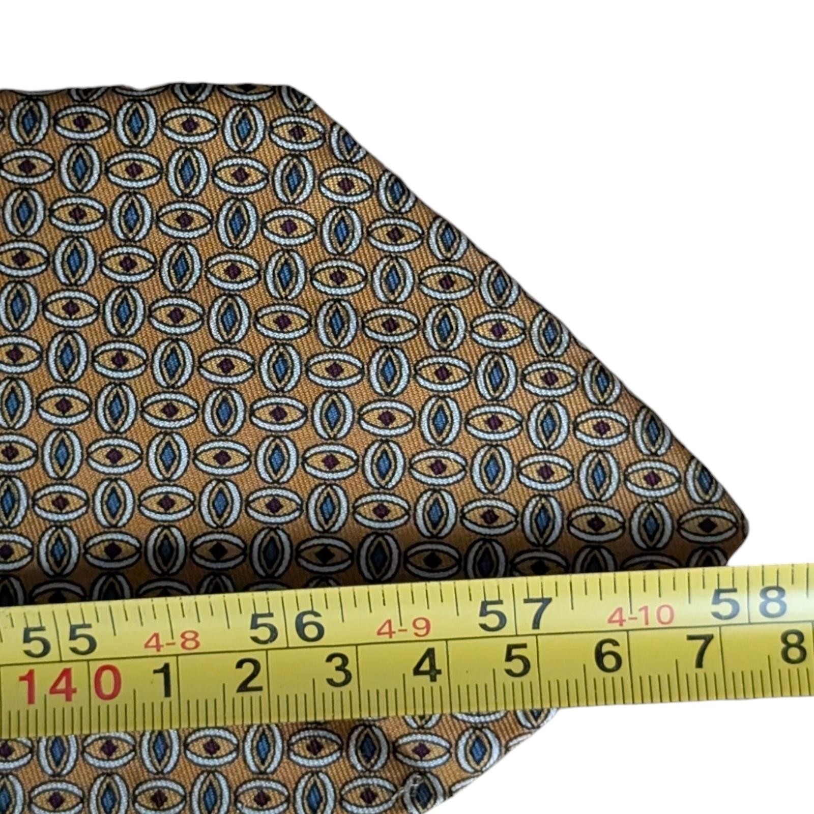 Brooks Basics Tie 58" Gold Blue Neat Oval Medallions Silk Necktie Classic Formal thumbnail 8