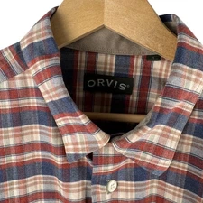 ORVIS Mens Plaid Long Sleeve Button Up Shirt Size XL Red Blue Tan Cotton