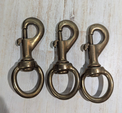 Set of 3 Vintage Brass Swivel Snap Eye Hooks, Made in Italy, 3-3/4 in