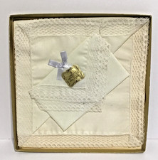 Set of 3 Vintage NOS Ladies Handkerchiefs All Cotton Lace Edging White