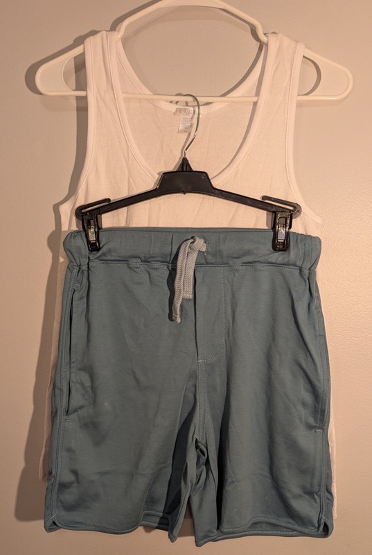 LAKE Women's XXS 2-Piece White Tank Top & Blue pajama Set 100% Pima Cotton