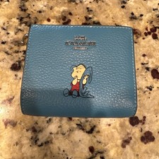Coach x Peanuts 2025 Snap Wallet Linus Snoopy 75th Anniversary Blue NWT