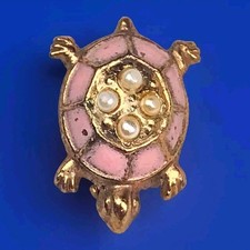 Turtle Pin Brooch Fancy Shell Enamel Jeweled Vintage