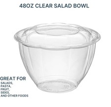 48 oz Clear Plastic Salad Bowls – Large Disposable Food Containers 150 Count