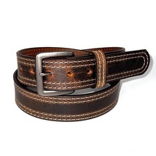 Men’s Double Stitch Distressed Crazy Horse Leather Belt, Amish Made In USA