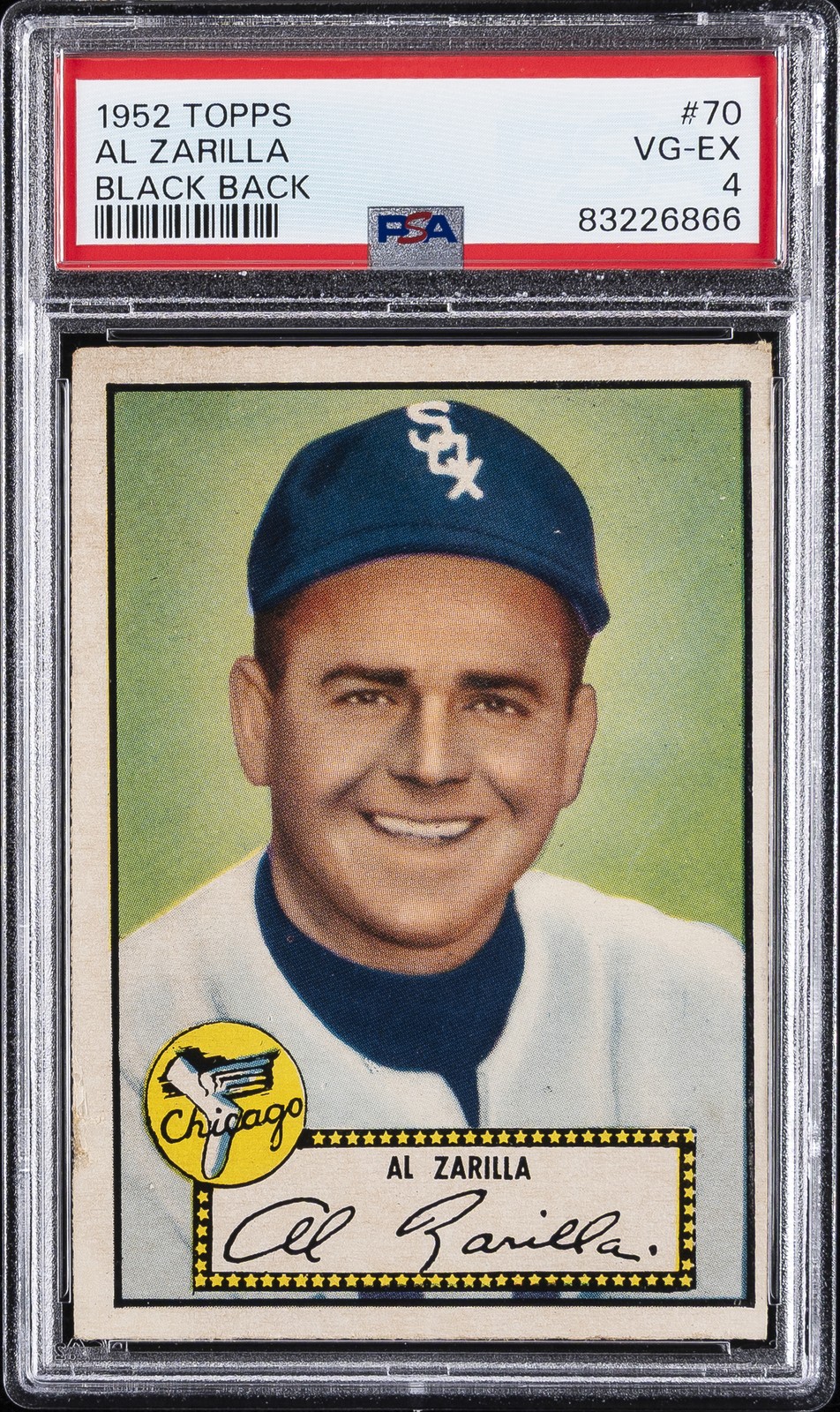 1952 TOPPS BLACK BACK #70 AL ZARILLA PSA 4