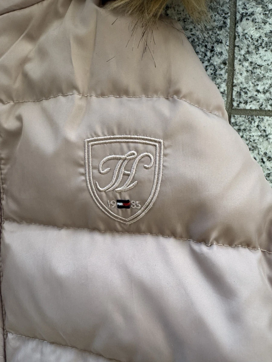 Tommy Hilfiger Damen Steppweste M Beige Kapuze Kunstfellbesatz Reißverschluss