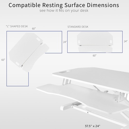 VIVO White Height Adjustable Corner Desktop Monitor Riser 38" Sit Stand Tabletop - 第 6/8 張圖片