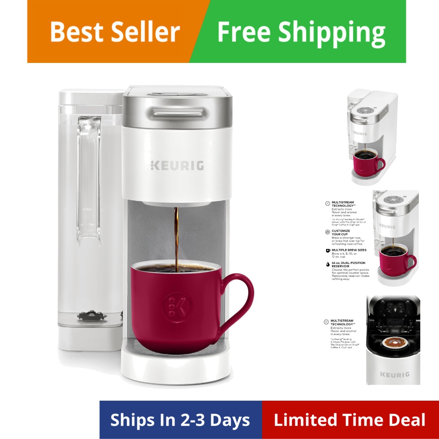 Single Serve K-Cup Pod Coffee Maker, MultiStream Technology, 4 Brew Sizes, 66...