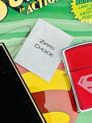 2001 Zippo Superman Lighter Red Anodized Choice 20371 DC Comics 3D Emblem Box
