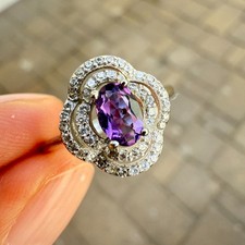 925 Sterling Silver Ring 6x4mm Natural Amethyst Gemstone Flower Women Bridal