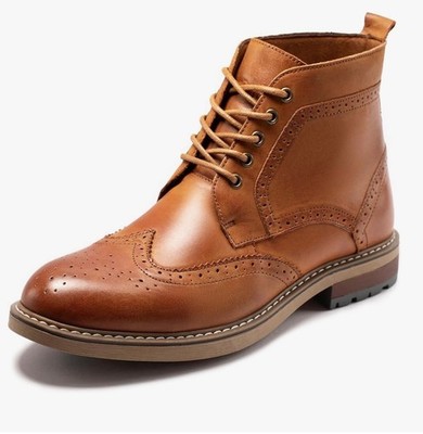 Arcbrothers  Dress Boots - Brown Genuine Leather Classic Brogue Style Oxford