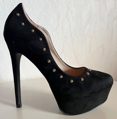 Plateau Pumps High Heels gold Nieten Optik schwarz Gr. 38