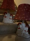 Vintage Pair 1950's 2 Asian Figures W/ Red Hats Sitting on White Tree Trunks — photo 1