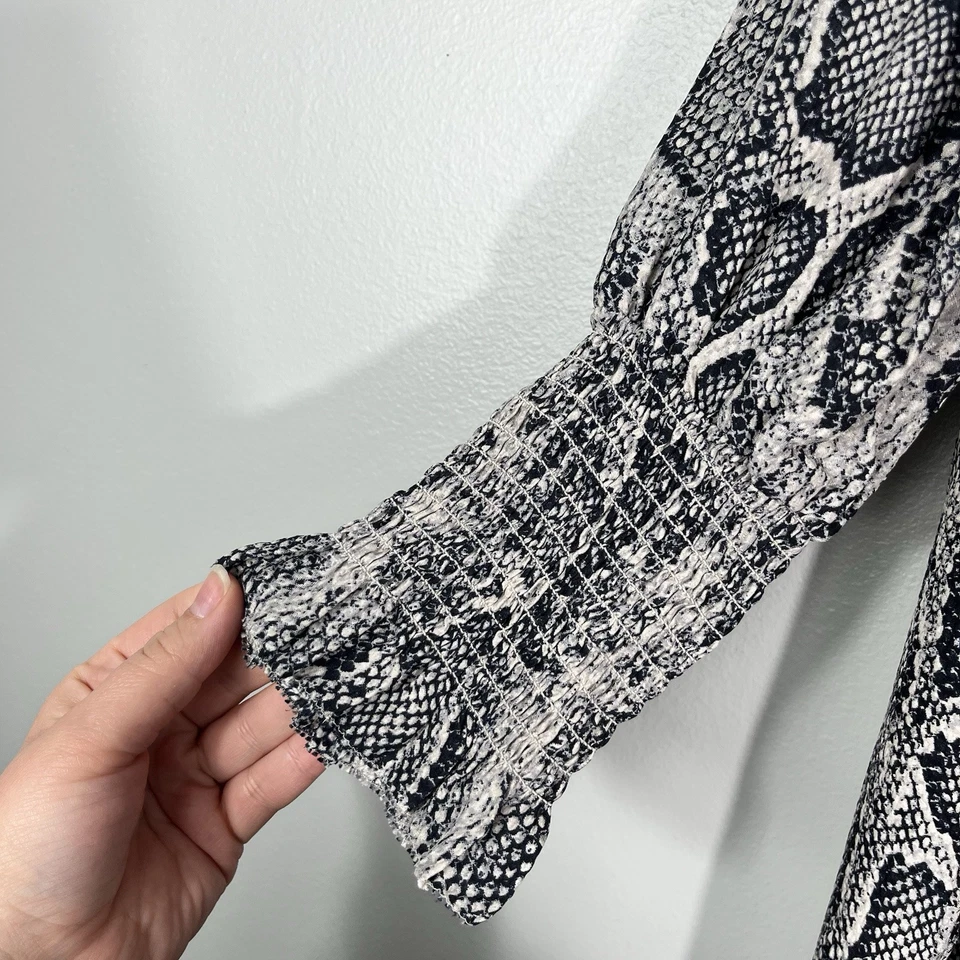 Rebecca Taylor змеиной кожи напечатано галстук v-образным вырезом длинный собранными в Рюш рукав платье размер 6 - Изображение 2 из 4