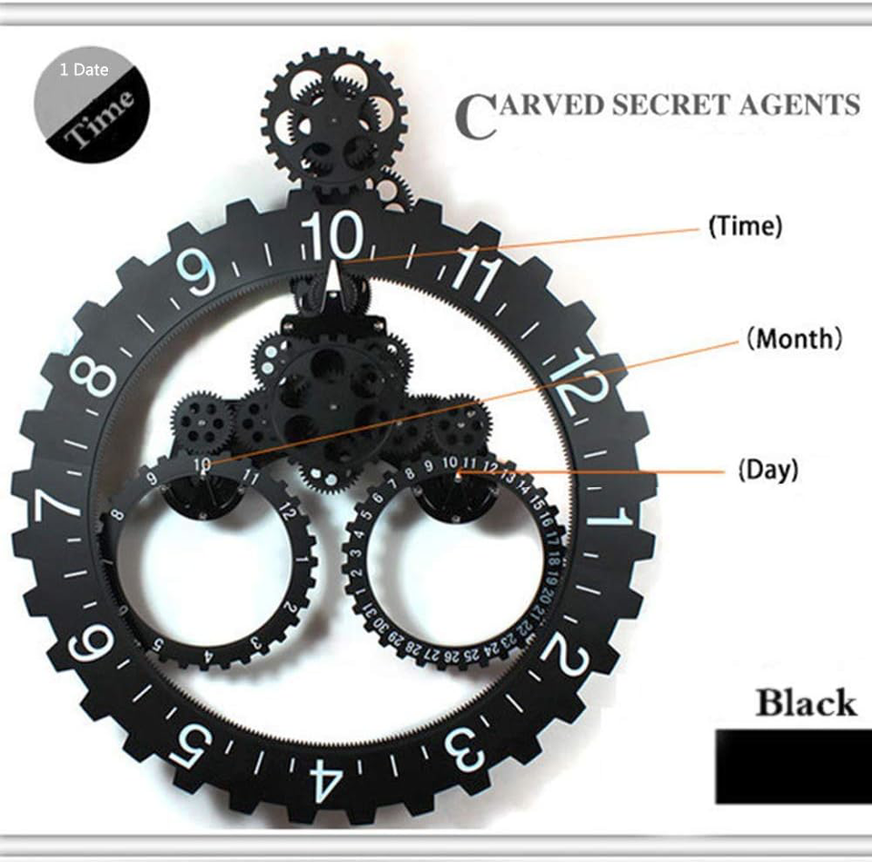 SHISEDECO Large Gear Wheel Hour Wall ClockPremium Plastic,3D Moving