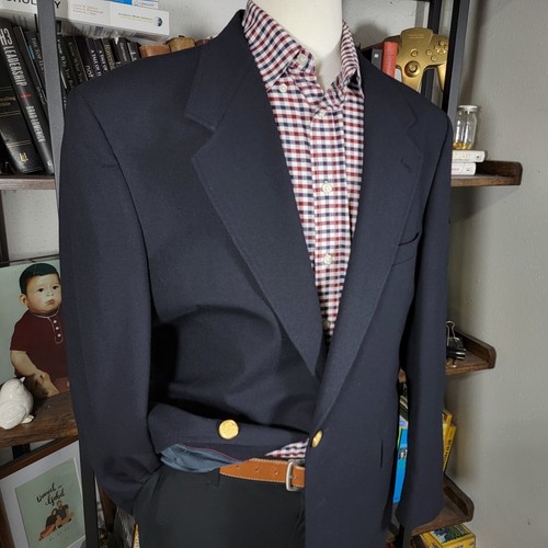 VTG Evan Picone Men's Sport Coat Blazer Two Button Deep Navy Wool Size 46L - Picture 6 of 16