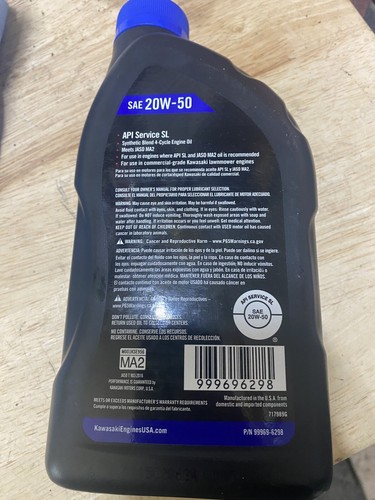 Kawasaki Ktech 4-Cycle Engine Oil 20W-50 1 Qt BottlES- 99969-6298 With Zinc - Picture 2 of 2