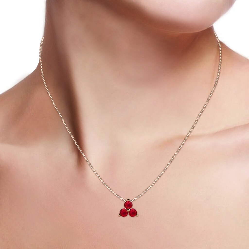 Ruby Three Stone Pendant 0.32 ctw in 14K Rose Gold with 18