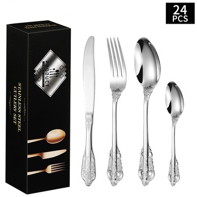 GLIESE Cutlery Set Hammered Silver 24-Piece Dining Flatware Stainless Steel DE