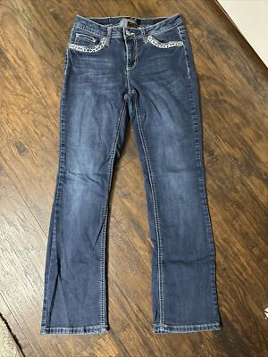 Earl Women s Jeans Size 6S Bling Rhinestone Pockets Bootcut Blue Denim