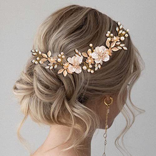 Flower Bridal Hair Vine Gold Leaf Headpiece Pearl Wedding Hair Accessories