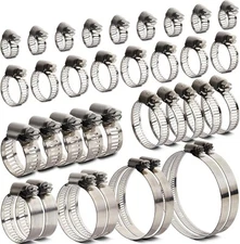 24 or 35 Pc Stainless Steel Hose Clamps Assortment Kit Adjustable Worm Gear Clam