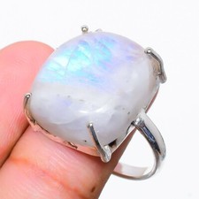 Natural Moonstone Gemstone 925 Sterling Silver Jewelry Ring Size 7 US