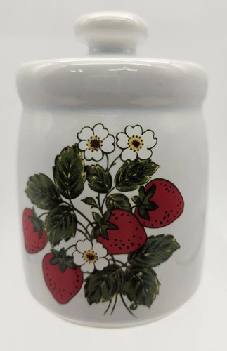 Vintage 1970s McCoy Strawberry Pottery Small Sugar Canister #1414