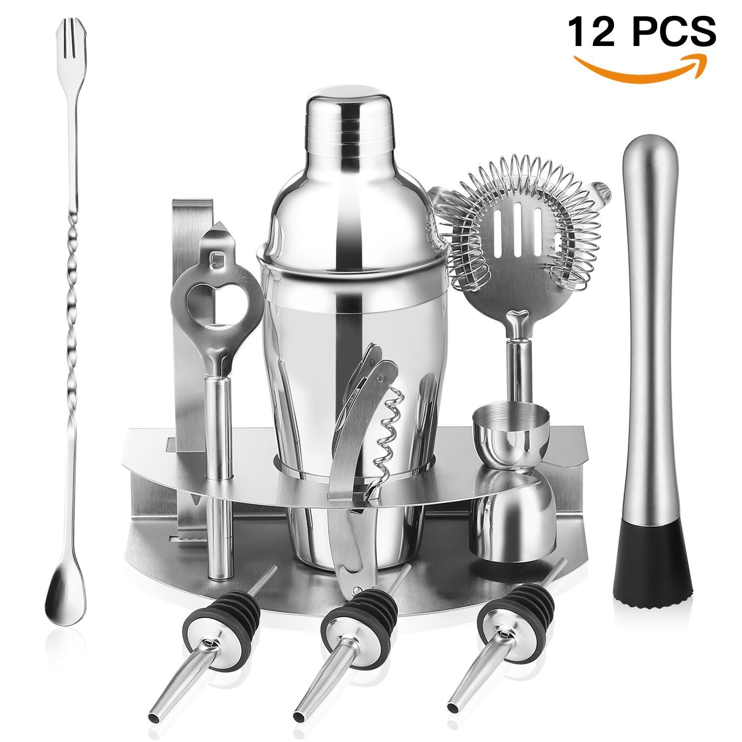 Set Coctelera acero inoxidable 12 accesorios para Coctel en caja de regalo...