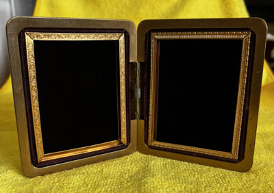 Vtg Genuine 1950's Farrington Texol Travel Photo Holder 4'' x 3 1/2'' Brown/Gold
