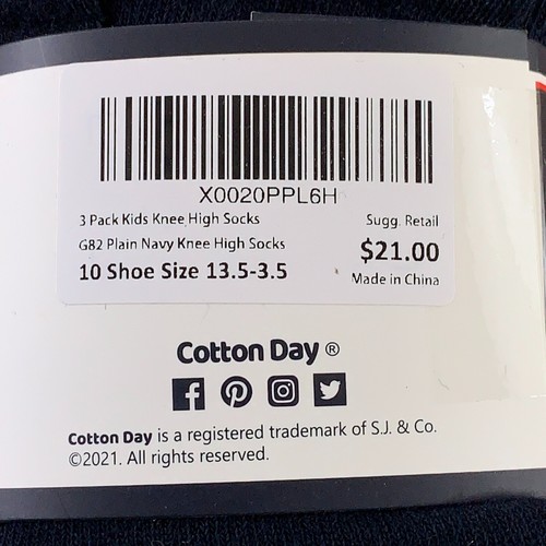 Cotton Day Girls Shoe Size 13.5-3.5 Navy Classic Knee High Socks 3 Pairs NWT - Picture 4 of 4