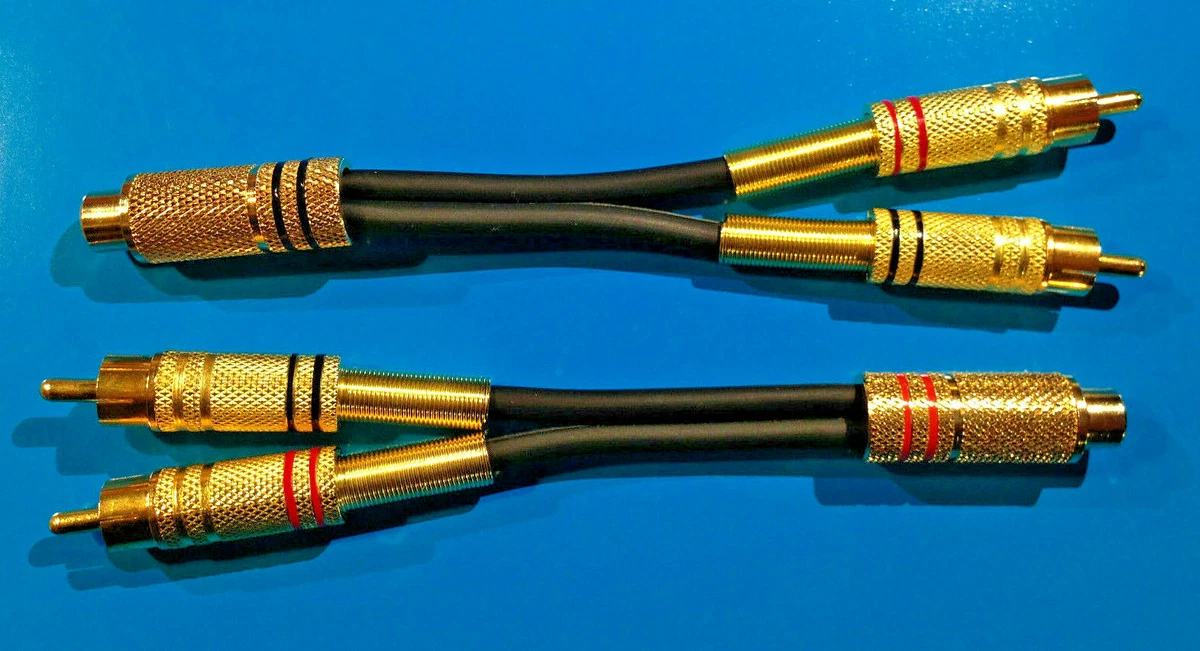 Adattatore tipo connettore a molla AV audio video a 2 coppie RCA maschio- femmina a 2 pin-femmina