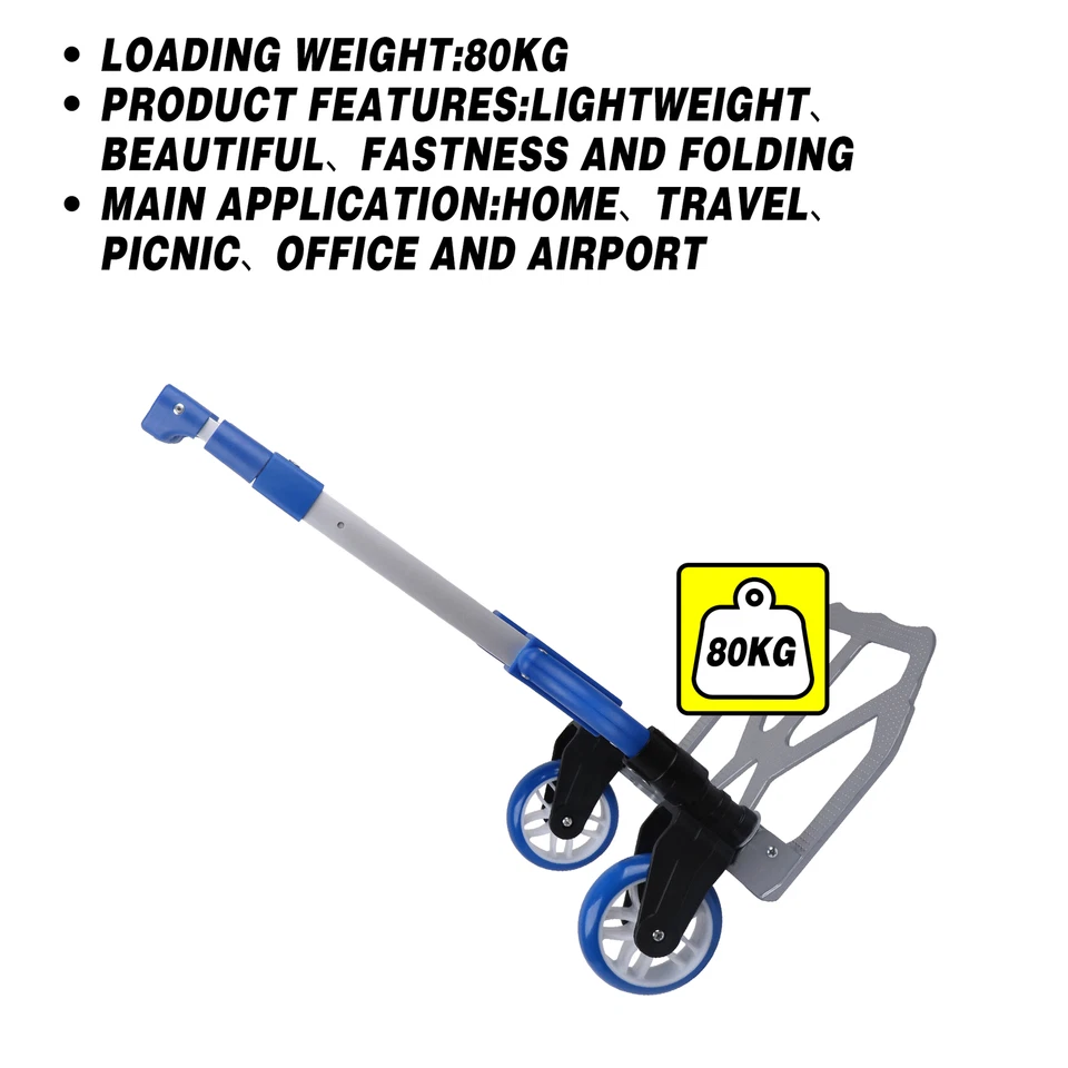 80Kg Folding Trolley Aluminium Hand Truck Portable Luggage Cart Push Dolly Wheel - image 2 of 4