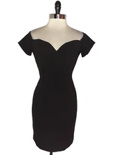 NEW BADGLEY MISCHKA Size 10 Sheath Dress Black Off Shoulder Stretch Woven