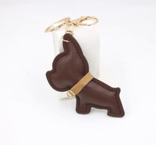 New Cute Brown Cartoon Punk French Bulldog Keychain, Purse Charm PU Leather