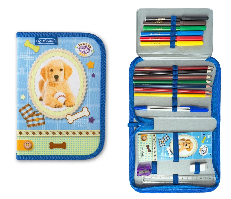 Herlitz Federtasche "Pretty Pets" / Federmappe / Schüleretui / 19teilig / Hund