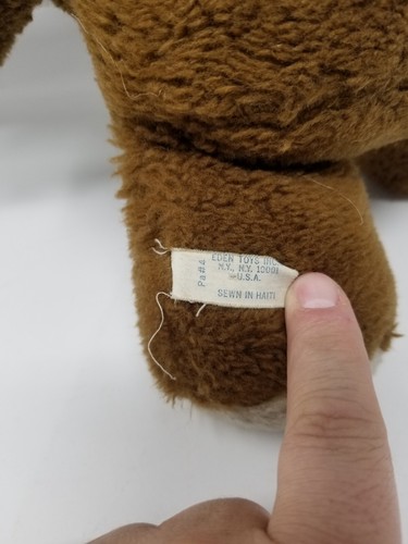Caja de música Eden vintage oso de peluche cuerda peluche animal de peluche funciona ojo perdido - Imagen 6 de 6