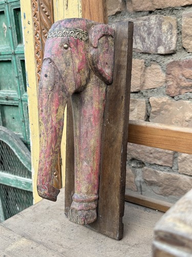 Vintage old Wooden Rustic Pained Beautiful Elephant Head Figure Wall Hanging - Picture 4 of 14