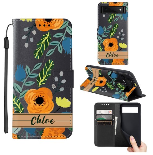 Flowers Wallet Case Personalised Leather Cover For Google Pixel 8 7 Pro 7A 8A 6A - Picture 3 of 82