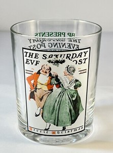 Norman Rockwell Drinking Glass Saturday Evening Post MERRIE CHRISTMAS Tumbler 