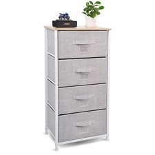 4 Drawer Dresser Closet Storage Organizer Steel Frame Wood Top with Fabric Bins