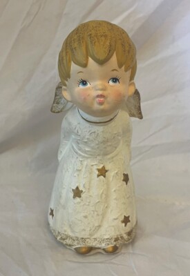 1975 Vintage Berman & Anderson Ceramic Angel Boy  7.5 Inch with stars on gown