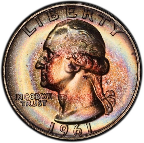 3 Coin 1961 US Silver Proof Set, PCGS Secure- Pretty Rainbow Toned - Picture 12 of 20