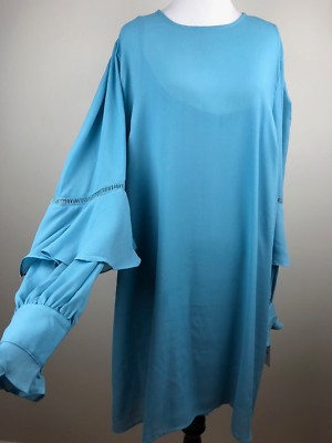 Turquoise Dress Sz 14 Ruffle Sleeve Shift Galaxy Waters MSRP $160 NEW Cooper St 