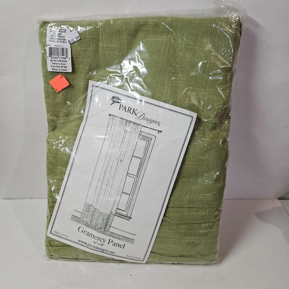 Park Designs Gramercy Curtain Panel 56 X 84 Green Tie Back Window Cotton Full - Image 2 of 4